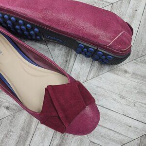 TAHARI LEATHER FLATS Womens 7 M Slip On Classic Feminine Round Toe Bow Raspberry